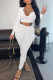 White Fashion Casual Solid Basic O Neck Long Sleeve Two Pieces