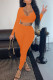 Orange Fashion Casual Solid Basic O Neck Long Sleeve Two Pieces