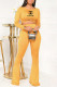 Yellow Fashion Casual Print Letter O Neck Long Sleeve Two Pieces