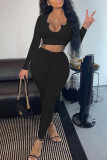 Red Fashion Casual Solid Basic O Neck Long Sleeve Two Pieces