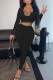 Black Fashion Casual Solid Basic O Neck Long Sleeve Two Pieces