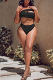 Red Sexy Solid Hollowed Out Patchwork Swimwears