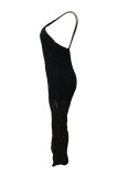 Black Fashion Sexy Solid Split Joint See-through O Neck Regular Jumpsuits