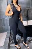 Color Blue Sexy Solid Backless Halter Skinny Jumpsuits