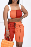 Pink Gray Sexy Solid Patchwork Square Collar Sleeveless Two Pieces