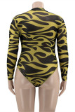 Red Fashion Sexy Print See-through Turtleneck Long Sleeves Skinny Romper