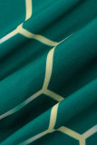 Green Sexy Print Patchwork Backless Fold Turtleneck Pencil Skirt Dresses