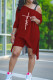Burgundy Fashion Casual Print Patchwork Asymmetrical Oblique Collar Half Sleeve Two Pieces