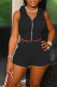Black Casual Solid Patchwork Zipper Hooded Collar Sleeveless Two Pieces