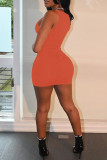 Rose Red Sexy Casual Solid Basic U Neck Vest Dress