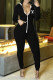 Black Fashion Casual Print Letter O Neck Jumpsuits