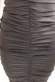 Rose Red Sexy Solid Patchwork Fold O Neck One Step Skirt Dresses