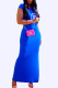 Blue Fashion Casual Print Letter O Neck One Step Skirt Dresses