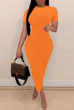 Rose Red Sexy Solid Patchwork Fold O Neck One Step Skirt Dresses