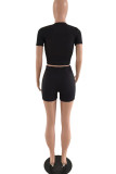 Light Pink Sexy Casual Solid Patchwork U Neck Short Sleeve Two Pieces