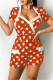 Orange Fashion Sexy Dot Print Patchwork V Neck Regular Romper