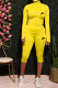 Yellow Fashion Casual Print Patchwork O Neck Long Sleeve Two Pieces