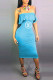 Cyan Fashion Casual Print Letter Strapless One Step Skirt Dresses