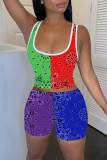 Pink Purple Casual Print Patchwork U Neck Sleeveless Two Pieces