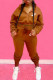 Brown Fashion Casual Print Letter O Neck Long Sleeve Two Pieces