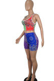Pink Purple Casual Print Patchwork U Neck Sleeveless Two Pieces