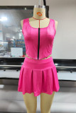 Rose Red Sexy Casual Solid Patchwork U Neck Sleeveless Two Pieces