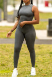 White Casual Sportswear Solid Basic O Neck Skinny Jumpsuits