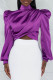 Purple Elegant Solid Patchwork Fold Asymmetrical Turtleneck Tops