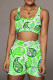 Fluorescent Green Casual Print Patchwork U Neck Two Pieces