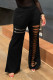 Black Casual Street Solid Hollowed Out Patchwork Zipper Boot Cut High Waist Speaker Solid Color Bottoms