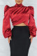 Red Elegant Solid Patchwork Fold Asymmetrical Turtleneck Tops