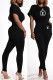 Black Fashion Casual Print Letter O Neck Short Sleeve Two Pieces