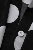 Black OL Turndown Collar A-Line Floor-Length Print Polka Dot Dresses