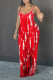 Red Sexy Print Patchwork Asymmetrical Spaghetti Strap Two Pieces
