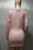 Pink Sexy Solid Sequins Patchwork Pencil Skirt Dresses