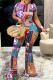 Purple Casual Print Patchwork O Neck Short Sleeve Two Pieces