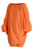 Orange Sexy Casual Solid Backless Off the Shoulder Long Sleeve Dresses