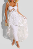 Orange Casual Solid Lace Spaghetti Strap Sleeveless Two Pieces
