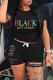 Black Fashion Casual Letter Print Ripped O Neck Short Sleeve Two Pieces