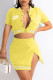 Yellow Fashion Casual Print Patchwork Mandarin Collar Short Sleeve Two Pieces