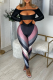 Black Gray Sexy Print Hollowed Out Off the Shoulder Skinny Jumpsuits
