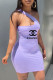 Purple Fashion Sexy Print Letter One Shoulder One Step Skirt Dresses