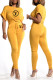 Yellow Fashion Casual Print Letter O Neck Short Sleeve Two Pieces