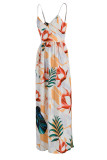 Rice White Fashion Sexy Off The Shoulder Sleeveless V Neck Sling Dress Print Dresses