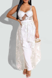 Orange Casual Solid Lace Spaghetti Strap Sleeveless Two Pieces