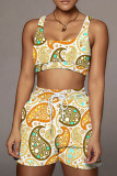 Red Blue Casual Print Patchwork U Neck Two Pieces