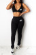 Black Fashion Sportswear Print Letter V Neck Sleeveless Two Pieces