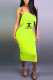 Fluorescent Green Fashion Casual Print Letter Strapless One Step Skirt Dresses