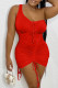 Red Sexy Solid Patchwork Fold Oblique Collar Dresses