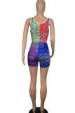 Pink Purple Casual Print Patchwork U Neck Sleeveless Two Pieces